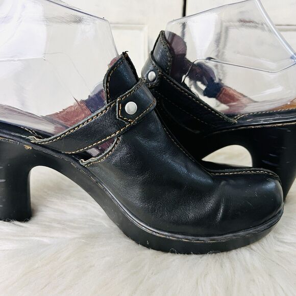 Boc Born Concepts Black Leather Heeled Clogs Mules - Size US9 EU40 - Picture 4 of 9